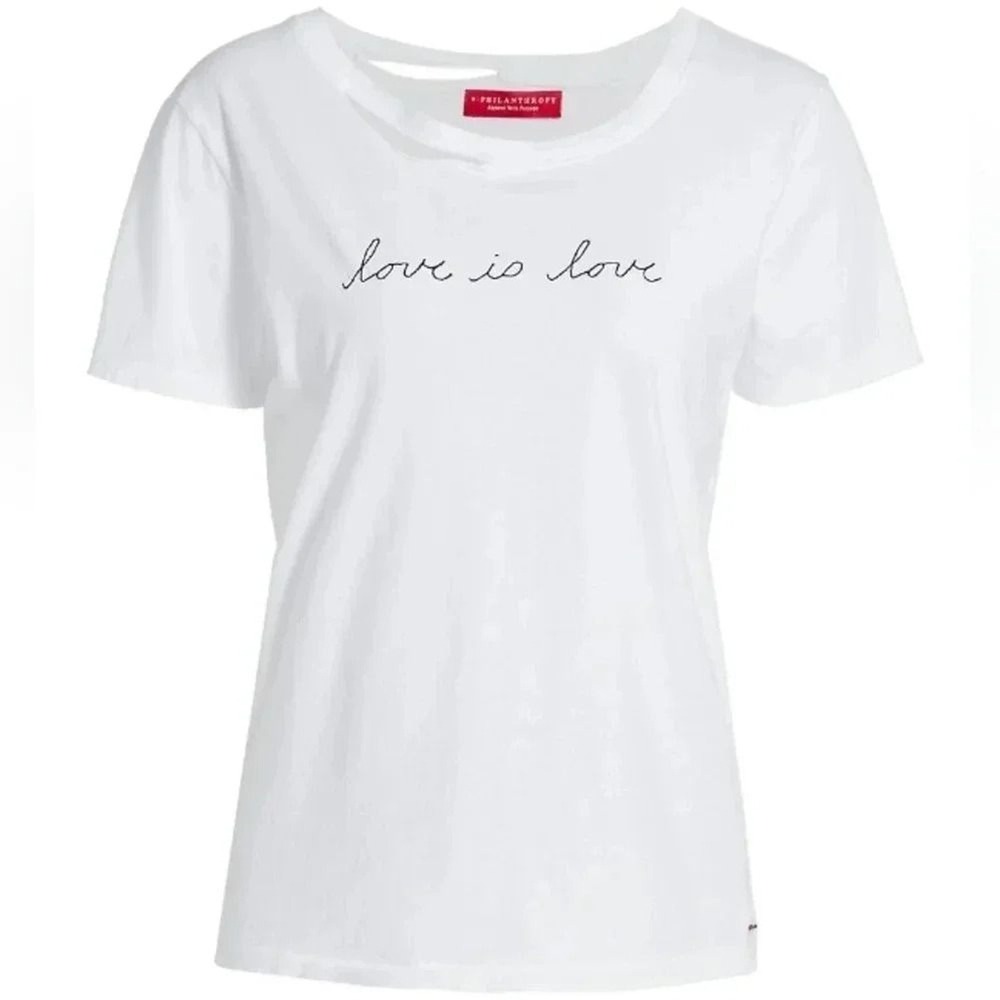 n:Philanthropy White Love is Love Cutout Neck Short Sleeve Graphic Tee Shirt NWT